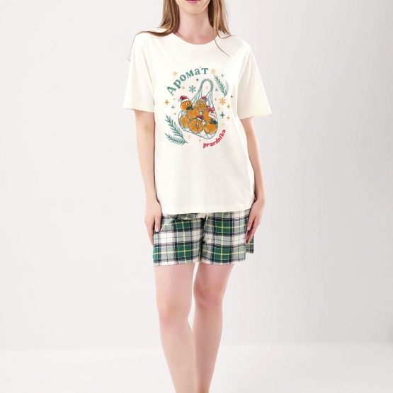 Клевер Пижама женская CLE LP15-1199/1 (AW25/26 Новогоднее чудо) молочный/т.зелёный