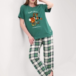Клевер Пижама женская CLE LP15-1199/3 (AW25/26 Новогоднее чудо) т.зелёный/молочный