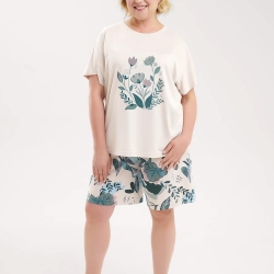 Клевер Пижама женская CLE LP15-1196 (AW25/26 Адель) бежевый/св.зелёный